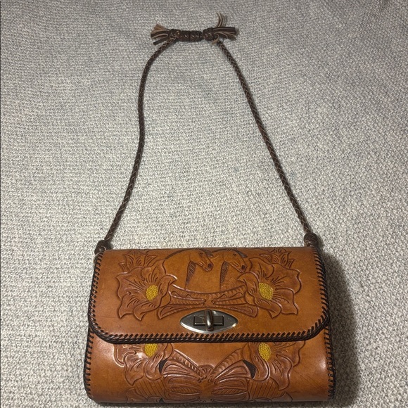 Tooled Leather Purse Shoulder Bag Horse Floral Adjustable Strap - Picture 12 of 13